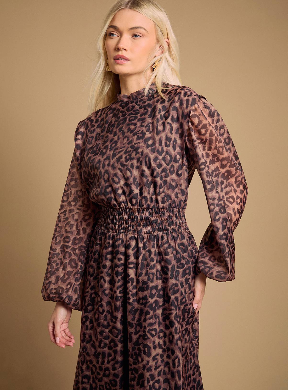 OASIS Leopard Organza Shirred Waist Midi Dress 8 - Image 2